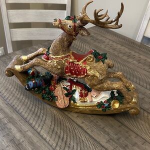 Holiday Gold Reindeer Sleigh with Red Accents